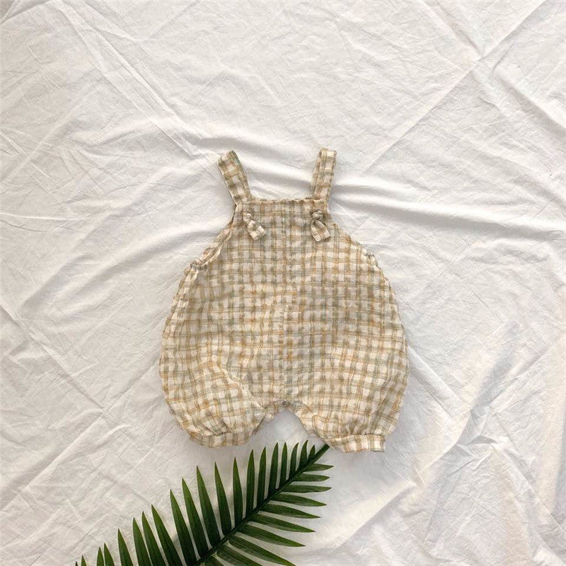 Summer Style Men'S And Women'S Baby Infant Plaid Overalls Bloomers Climbing Clothes Bag Fart Clothes