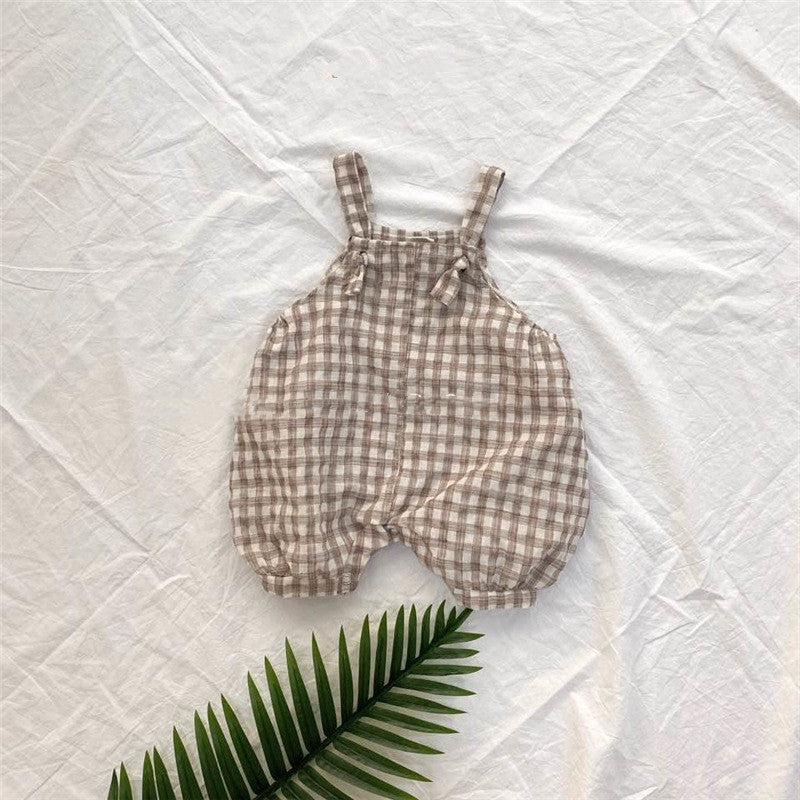 Summer Style Men'S And Women'S Baby Infant Plaid Overalls Bloomers Climbing Clothes Bag Fart Clothes