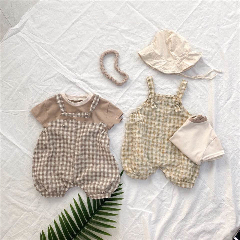 Summer Style Men'S And Women'S Baby Infant Plaid Overalls Bloomers Climbing Clothes Bag Fart Clothes