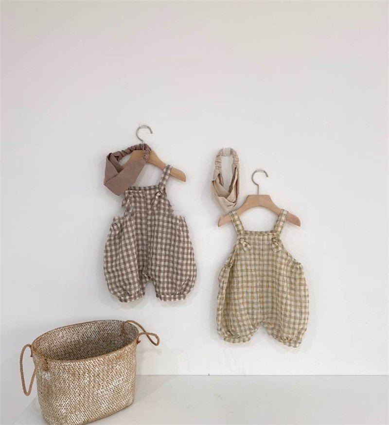 Summer Style Men'S And Women'S Baby Infant Plaid Overalls Bloomers Climbing Clothes Bag Fart Clothes