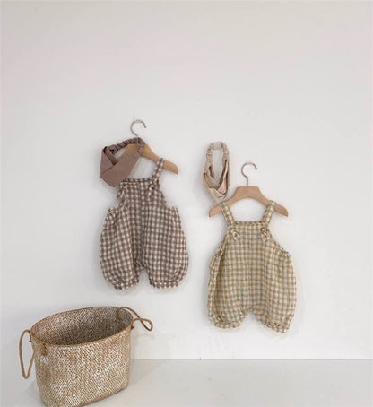 Summer Style Men'S And Women'S Baby Infant Plaid Overalls Bloomers Climbing Clothes Bag Fart Clothes