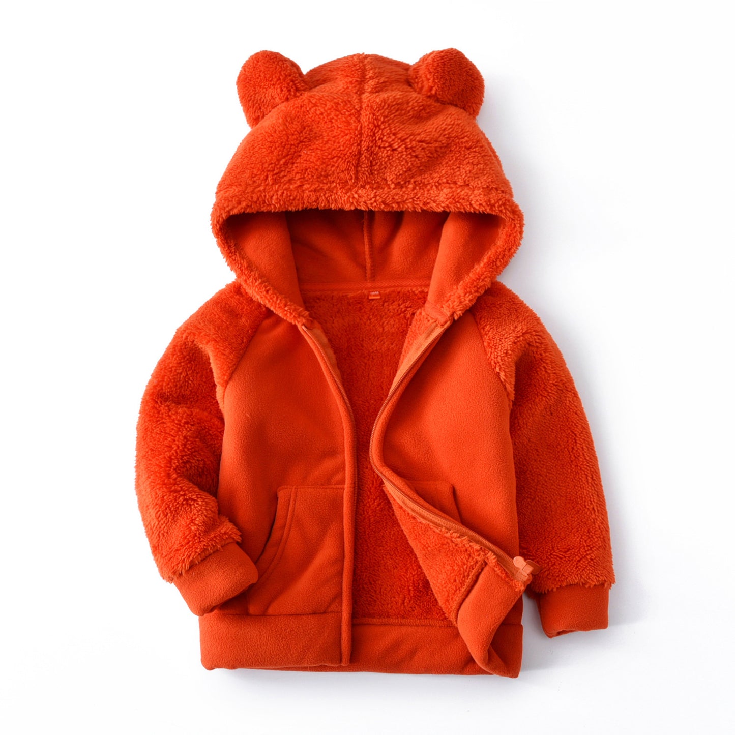 Girls Cardigan Hooded Polar Fleece Jacket With Ears