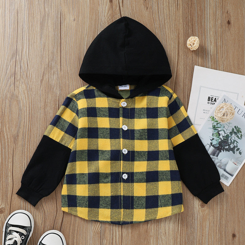 Hooded Plaid Shirt for Boys