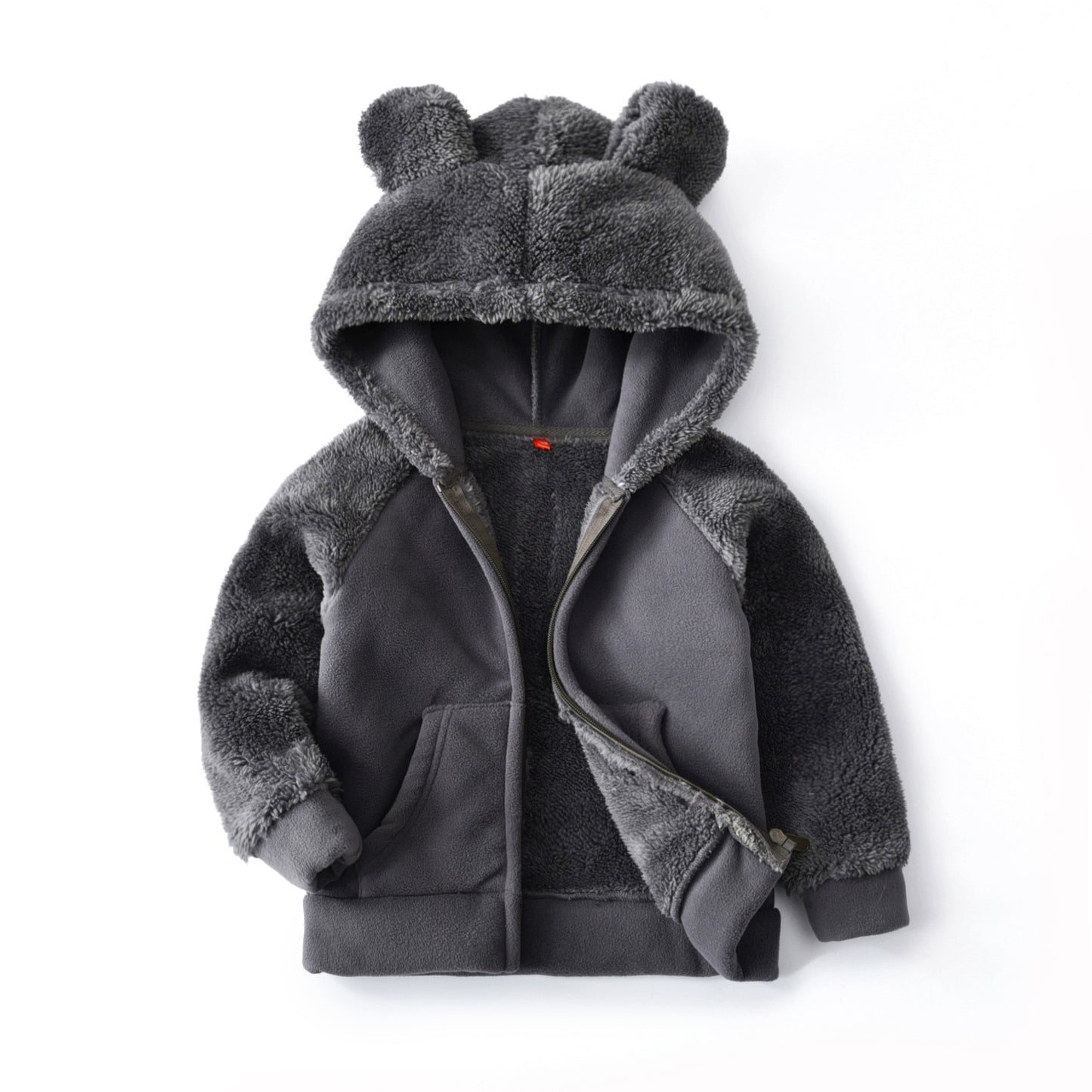 Girls Cardigan Hooded Polar Fleece Jacket With Ears