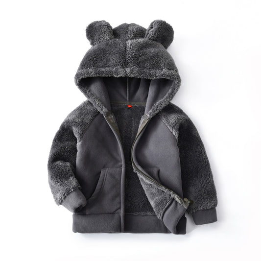 Girls Cardigan Hooded Polar Fleece Jacket With Ears