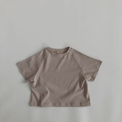 Boys' And Girls' Round Neck Bottomed Loose Basic Short Sleeves