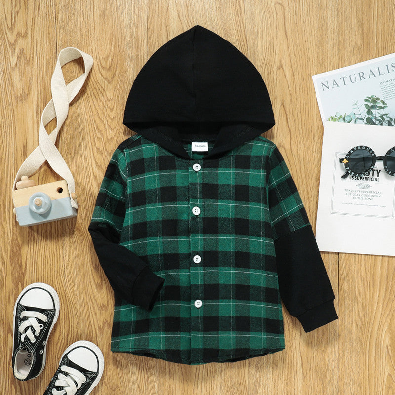 Hooded Plaid Shirt for Boys