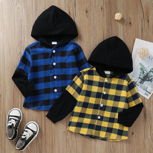 Hooded Plaid Shirt for Boys