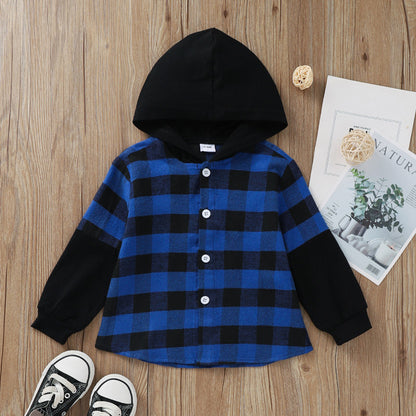 Hooded Plaid Shirt for Boys