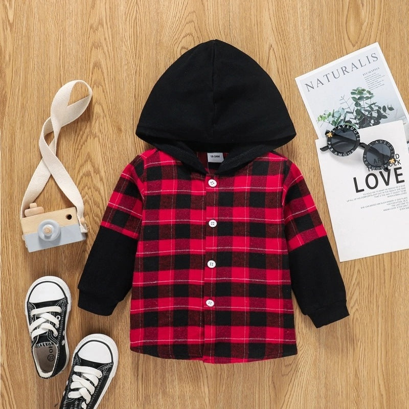 Hooded Plaid Shirt for Boys
