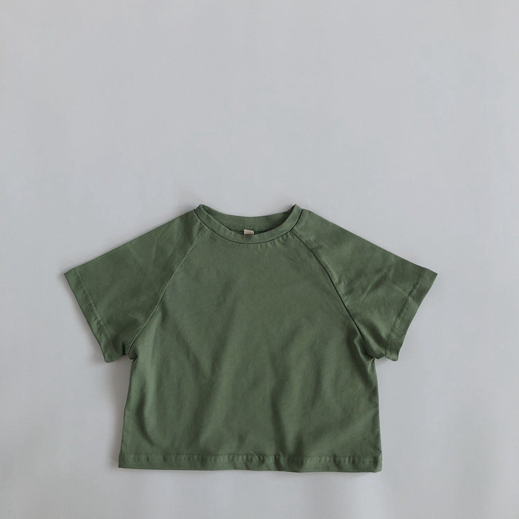 Boys' And Girls' Round Neck Bottomed Loose Basic Short Sleeves