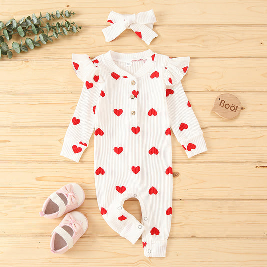 Love Printed Long-sleeved Creeper Suit